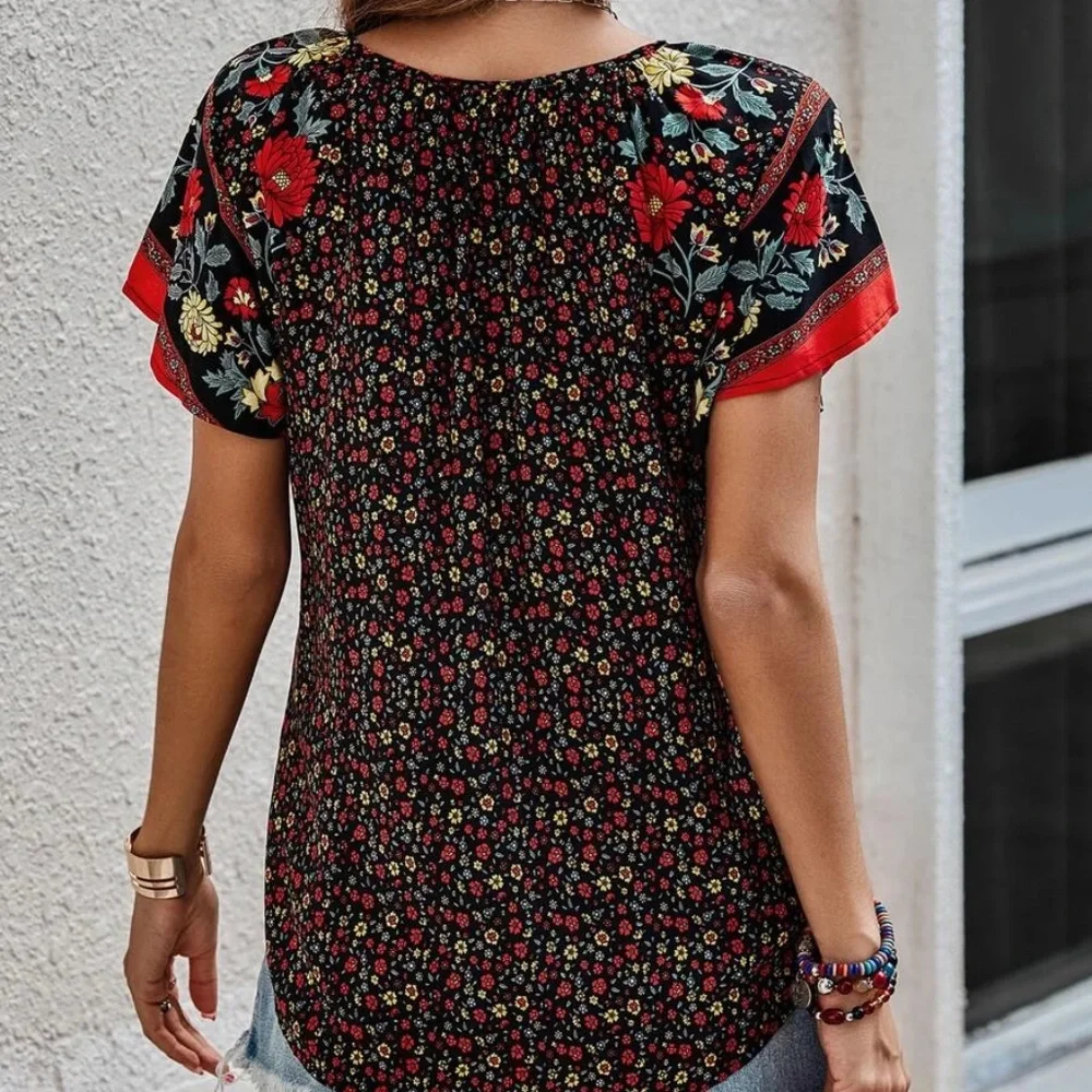 05 Boho floral Print Cottagecore blouse - Picture 6 of 11